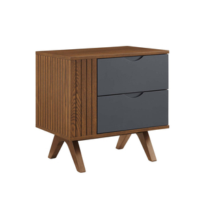 Table de chevet simple Robin en bois de teck massif avec 2 tiroirs de rangement en finition noyer. - Product Image 1