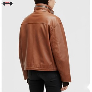 Chaqueta Bomber de Pana y Cuero de Alta Calidad al por Mayor 2025, Talla Grande para Mujer, Transpirable, Ecológica, Impermeable, con Forro de Seda a Rayas - Product Image 2