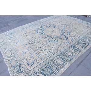 Alfombra Vintage Extra Grande de 8.1x11.1 pies, Alfombra Turca de Lana con Rayas Azules - Product Image 3