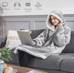 サンプル提供可 冬用 オーバーサイズ ブランケット パーカー フリース スウェットシャツ チェック柄 フーディー レディース ポケット付き フード付き スウェット 特大サイズ - Product Image 4