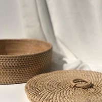 Panier de rangement multifonctionnel en rotin tressé à la main, écologique, avec couvercle, taille et couleur personnalisables, tolérance de précision élevée, haute précision