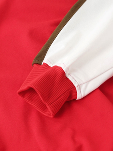 Sudadera Raglán para Hombre con Mangas en Contraste a Rayas, Hecha a Medida, Ropa Casual, Bloques de Color Rojo y Blanco, Lavada, 95% Algodón, Talla Grande - Product Image 5