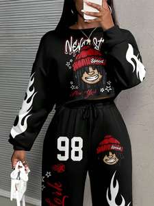 Custom Winter Streetwear Eco-Friendly Solid Oversized Women Acid <b>Wash</b> Tracksuit Baggy Sweatsuit Set Unisex Wholesale - Product Image 3