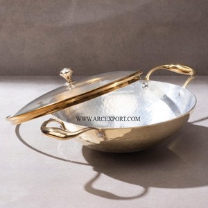 Marmite en laiton pur pour la cuisson à chaud, ustensiles de cuisine pour la friture profonde, avantages pour la santé, design martelé en laiton, ensembles de batterie de cuisine, fournitures - Product Image 2