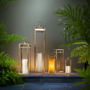 Portacandele <span class=keywords><strong>da</strong></span> <span class=keywords><strong>parete</strong></span> in vetro trasparente oro moderno lanterna nera per uragani porta candele per giardino all'aperto casa fattoria hotel lanterna - Product Image 4