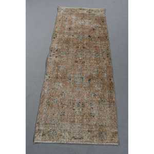 Turkish Rug, Runner 2,6x6,6 ft Vintage Rug, <b>Brown</b> Bordered <b>Wool</b> Rug - Product Image 1