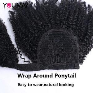 You May Brazilian Virgin Human <b>Hair</b> Clip-In Ponytail <b>Extension</b> Afro Kinky Curl Drawstring Water & Body Wave Straight Styles 120g - Product Image 4