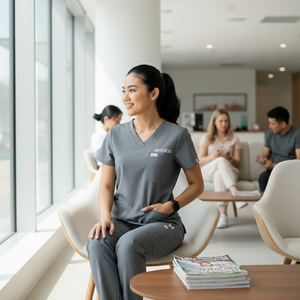Ensemble de blouses médicales pour femmes MITEXCO Premium gris à col en V |   Tenue de travail confortable pour les professionnels de la santé, les infirmières, les médecins et les hôpitaux - Product Image 3