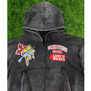 2024 nouveauté hommes lavage à l'acide sweat à capuche zippé 400Gsm poids lourd épais coupe en détresse coudre Vintage sweats à capuche pour l'hiver - Product Image 4