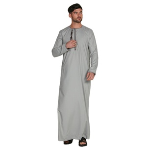 2023 marroquí Thobes hombres Thobes alta calidad Dubai musulmán Jubbah Kaftan islámico diseño de lucha ropa islámica gris teñido - Product Image 2