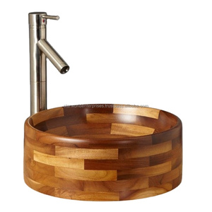 Bassin en bois d'acacia lavabo en bois de manguier lavabo d'hôtel support mural en bois fabriqué à la main en Inde - Product Image 1