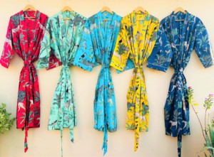 100% coton fait à la main imprimé fleuri Kimono Robe femmes longue bohème Hippie peignoir Kimono Robe ethnique Robe hauts imprimé fleuri - Product Image 6