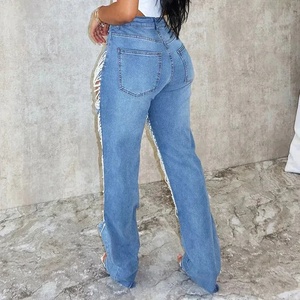 Venta al por mayor de fábrica: Jeans de mezclilla para hombre, rasgados, de corte recto y ajustado, desgastados, lavados, con estampado de ondas de agua, súper apilados, para otoño y verano. - Product Image 2