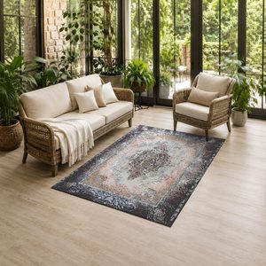 Tapis de salon LXDP-0922 gris argenté traditionnel oriental imprimé numériquement, lavable en machine, en chenille, antidérapant, vente en gros - Product Image 6