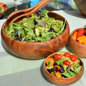 Vente en gros de bols à servir en bois d'acacia poli léger de 11 pouces d'épaisseur, faits à la main, pour les collations, les salades, les fruits, les bols à pâte, serveur en bois naturel - Product Image 6
