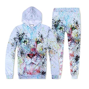 Conjunto Deportivo Personalizado con Estampado 3D de León para Hombre 2026, 100% Algodón, Invierno, Anime, Sudadera con Capucha y Pantalones de Dos Piezas con Sublimación - Product Image 1