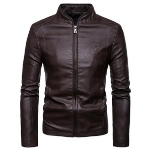 เสื้อแจ็คเก็ตลำลองทรงสลิมฟิตสำหรับผู้ชาย, เสื้อโค้ทหนัง PU ขี่มอเตอร์ไซค์สีพื้นสำหรับใส่ลำลองสินค้าออกใหม่สไตล์เกาหลี - Product Image 1