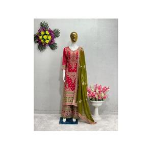 Elegante nuevo diseñador pesado Faux Georgette traje paquistaní elegante bordado conjunto boda ocasiones festivas celebración - Product Image 1