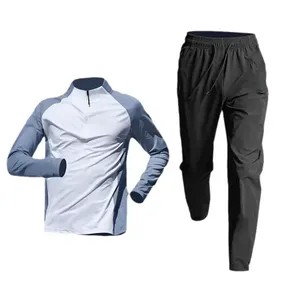 Ensemble de survêtement pour homme à demi-zip, à séchage rapide, manches longues, vêtements de course à pied, vêtements de sport, t-shirt sportif pour la remise en forme et la course à pied - Product Image 1