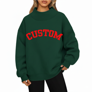 Sweat-shirt à col montant réversible en molleton lourd personnalisé, surdimensionné, uni, 100% coton, logo personnalisé pour femmes - Product Image 1