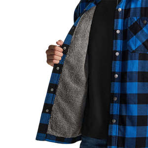 Veste en flanelle à carreaux pour homme, doublée épaisse, bleu et noir, avec doublure en fausse fourrure sherpa, boutons respirants, personnalisable OEM - Product Image 4