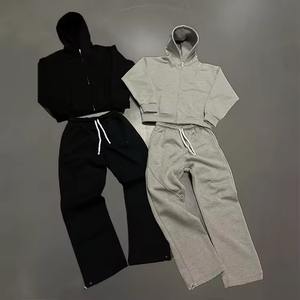 Ensemble de survêtement de sport pour femmes, sweat-shirt à fermeture éclair et pantalon de survêtement ample, motif uni, hauts courts, ensemble 2 pièces - Product Image 6