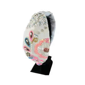 Black and Golden Star <b>Headband</b> Handmade Cotton Cross Knotted Hair Accessory Designer Hairband for Women Top Quality India - Product Image 3