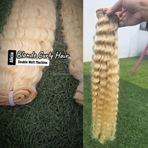 ต่อผมแท้จากผู้ผลิตชั้นนำ ผมสองชั้น เย็บด้วยเครื่องจักร เรียงเกล็ดผมอย่างดี สีบลอนด์หยิก 613 ไม่พันกัน ไม่หลุดร่วง - Product Image 2