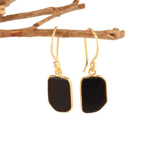 Pendientes de ónix negro con forma de lujo para mujer, aretes hechos a mano, conjunto de bisel chapado en oro de 24k, joyería fina elegante - Product Image 3