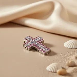 Pendentif en argent avec pierres précieuses roses et blanches, fait à la main, plaqué or rose et rhodium, cadeau pour elle - Product Image 1