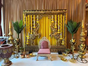 ธีมพระพิฆเนศเวทีแต่งงานของฮินดูสำหรับจัดงานแต่งงานแบบดั้งเดิมของชาวอินเดียใต้การตกแต่งเวทีการแต่งงานเอเชียการตั้งค่าไฟเบอร์สหรัฐอเมริกา - Product Image 4