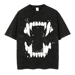 เสื้อลำลองสไตล์สตรีทแวร์สำหรับผู้ชายและผู้หญิงเสื้อวินเทจสีดำฟอกสีจากโรงงานโลโก้ตามสั่งสำหรับฤดูร้อน - Product Image 1