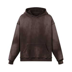 NUEVO TRENDY FIN FADE DISTRESSED RAW EDGE Heavyweight Washed Kangaroo Pocket Hoodie 100% algodón para invierno - Product Image 5