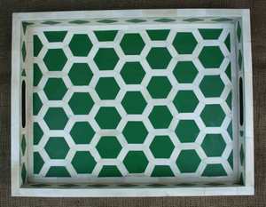 Round Decorative Rattan and Mother of Pearl Inlay Serving Tray Wood Bone Inlay Tray for <b>Kitchen</b> Use for Ramadan - Product Image 1