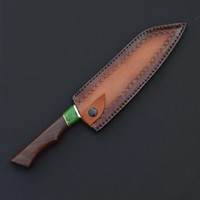 Pisau Santoku Jepang 6-7.9 inci, Baja Damaskus, Sarung Kulit, Buatan Tangan, Tempa, Kekerasan Tinggi, Sangat Tajam, Gagang Kayu Tahan Lama