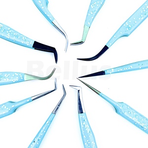 Premium Custom Eyelash Tweezers <b>Silver</b> Sparkle Finish Wholesale Stock Available High Quality Lash Tool in Custom Colors Branding - Product Image 1