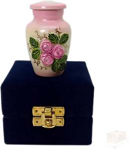 โกศเผาศพสีชมพูพิมพ์ลายดอกไม้3D สำหรับอัฐิมนุษย์พร้อมกล่องกำมะหยี่และถุงกำมะหยี่ - Product Image 4