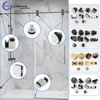 Système de quincaillerie pour porte de douche coulissante en verre trempé à quatre roulettes sur rail unique sans cadre