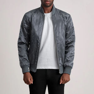 Blouson bomber matelassé gris unisexe avec fermeture éclair, col montant, style vintage d'hiver - Product Image 3