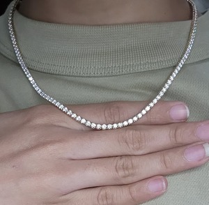 Collar de tenis de diamantes cultivados en laboratorio de corte redondo de 3 mm D Color VVS Collar de plata de ley 925 regalo de boda para ella para hombres y mujeres - Product Image 3