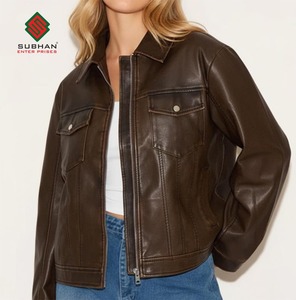 Chaqueta Bomber Extra Grande para Hombre, Color Marrón, Abrigo de Cuero Informal y Acogedor, Ropa de Calle Vintage, Servicio OEM, Cierre de Cremallera, Diseño Sólido - Product Image 6