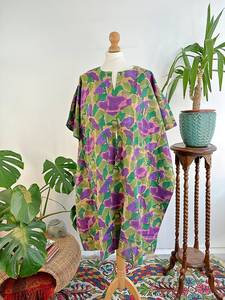 เดรสคาฟตันคอตตอนแท้พิมพ์ลายดอกไม้สไตล์อินเดียคลุมชายหาดลายดอกไม้ใส่สบายฤดูใบไม้ผลิป่าสีเขียวมะกอก - Product Image 4