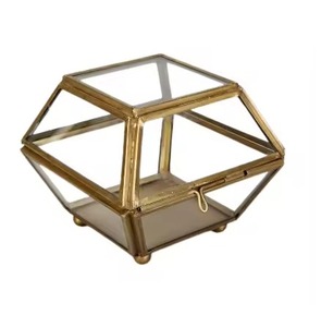 Boîte à bijoux en métal et verre, cadre doré, pour lunettes, montres et accessoires, boîte à bijoux en métal et verre faite à la main - Product Image 1