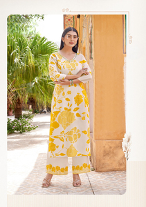 Kurti en rayonne imprimé floral léger à la mode ensemble bureau et collège filles vêtements décontractés - Product Image 3