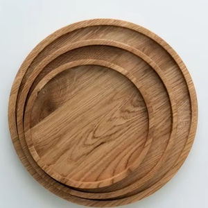 Vente en gros, plateau de service rond en bois de noyer brun rustique de petite taille personnalisé avec poignées, plateaux pour sarfophages naturels - Product Image 1