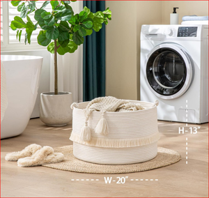 20"x13" Woven Eco-Friendly Durable Cotton Rope Blanket Basket Storage Large Living Room & <b>Laundry</b> Gift Bags for Baby - Product Image 4