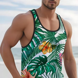 Nueva camiseta sin mangas de verano para hombre, ropa de viaje clásica Hawaiana para exteriores para hombre, chaleco con estampado 3D de hoja de palma y cuello redondo de talla grande - Product Image 3