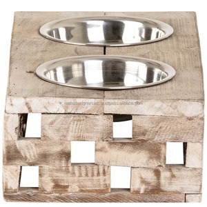 Bols surélevés en bois d'acacia et en acier inoxydable au design solide Mangeoire pour chiens et chats avec bloc surélevé et bol à eau - Product Image 2