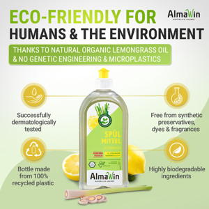 Líquido Lavavajillas Orgánico AlmaWin con Aroma a Hierba Limón 500ml, Detergente Orgánico Potente para Lavar Platos - Product Image 4