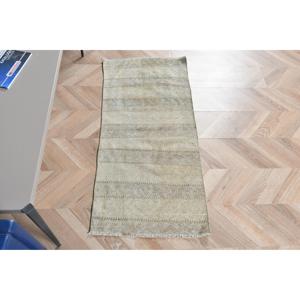 1.7x3.7 ft Rug, Small Turkish Rug, <b>Brown</b> Kilim Check Rug - Product Image 1